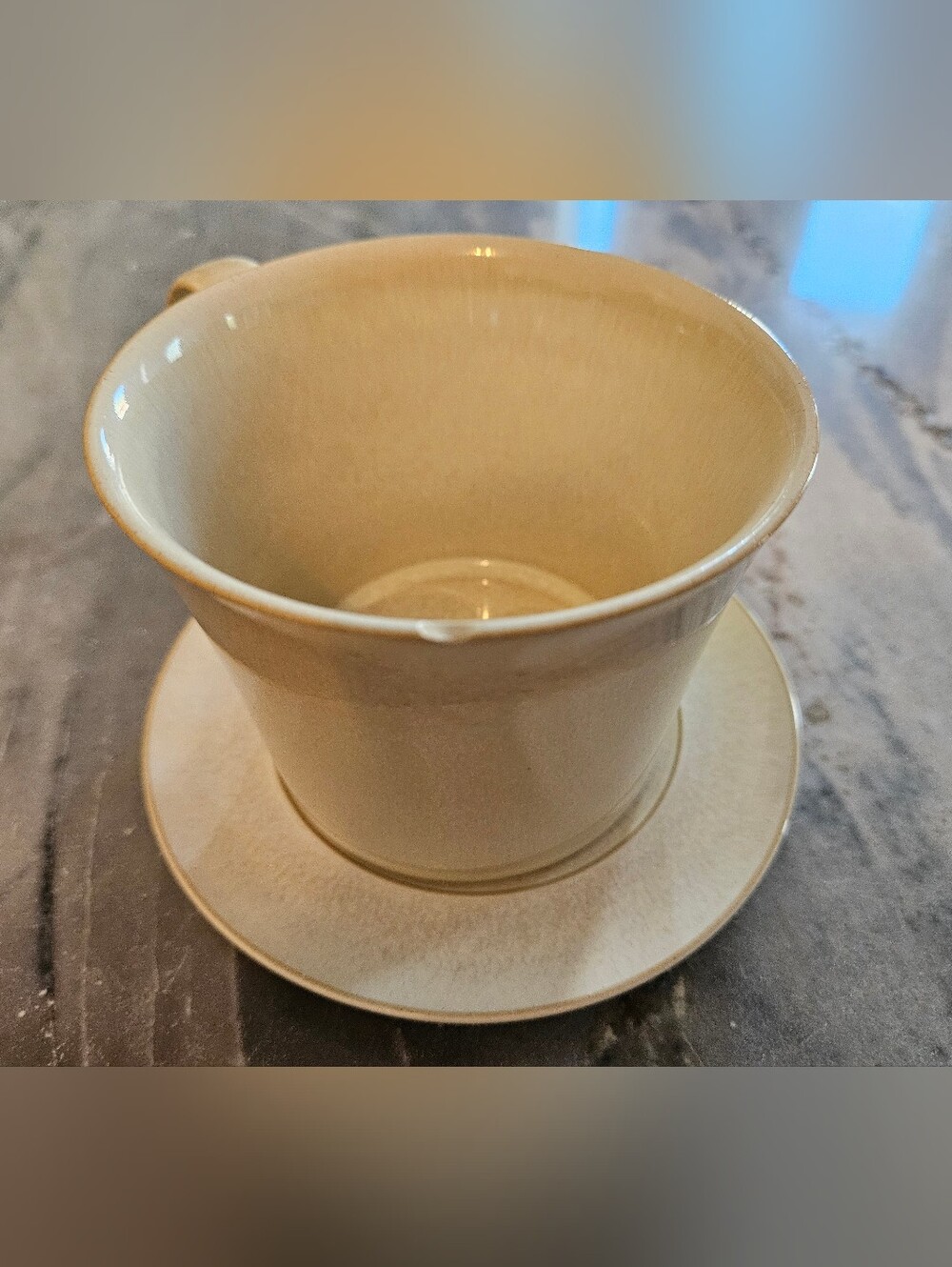 Denby Cup And Saucer Set Chip In Cup Cream Stonewear Drama Line Made In England